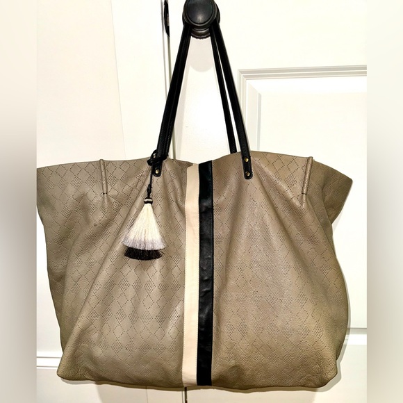 Kempton & Co Oversized Diamond Perforated Leather Tote in Storm Grey - Picture 7 of 15